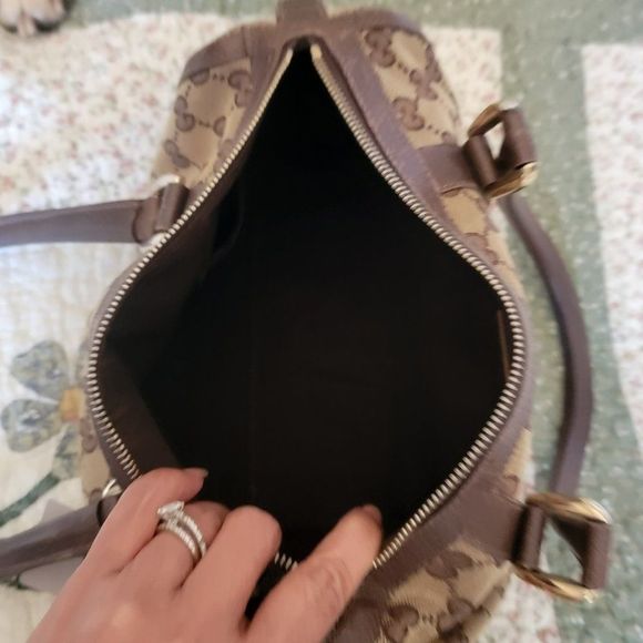 Gucci Abbey Boston Bag- Beige/Brown Canvas- Monogrammed Canvas-Medium Size - Picture 6 of 7